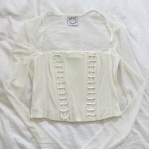With Jean White Long Sleeve Bustier Blouse